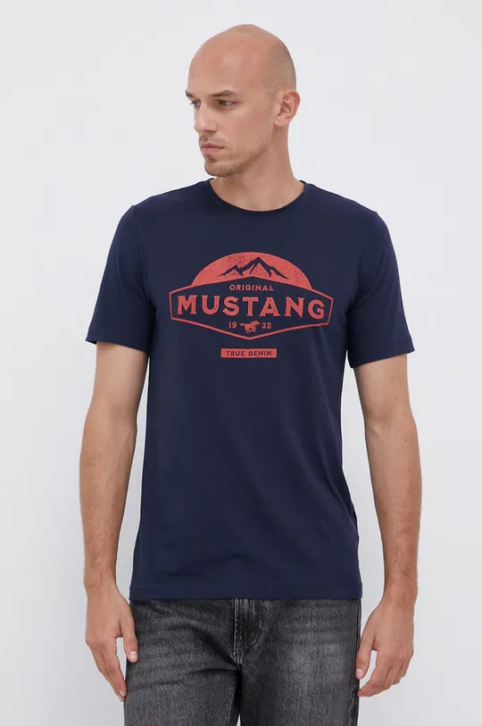 granatowy Mustang T-shirt bawełniany Męski