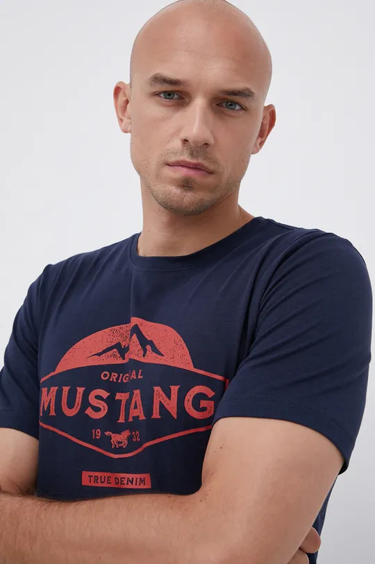 granatowy Mustang T-shirt bawełniany