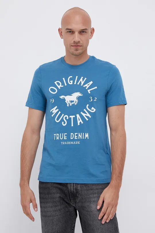niebieski Mustang T-shirt bawełniany Męski