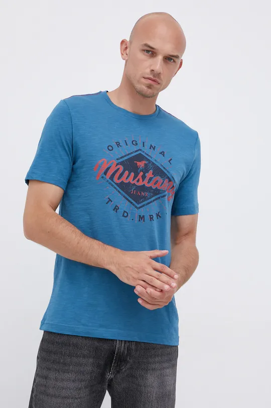 niebieski Mustang T-shirt bawełniany Męski
