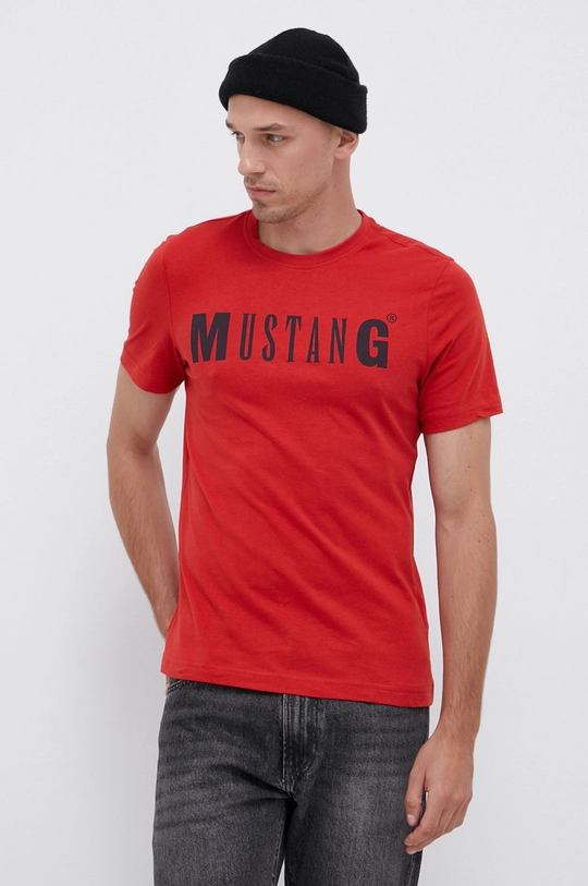 czerwony Mustang T-shirt bawełniany