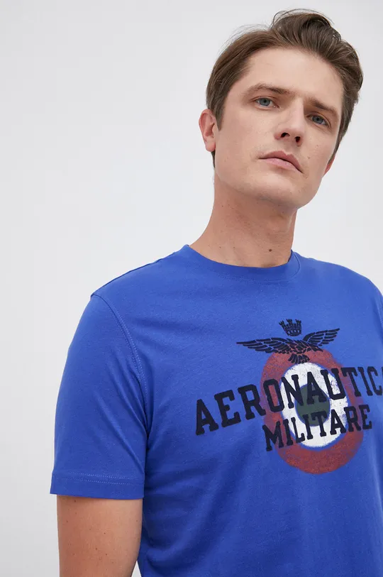 голубой Хлопковая футболка Aeronautica Militare
