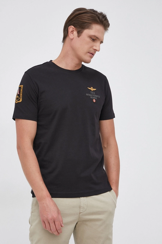 czarny Aeronautica Militare T-shirt bawełniany Męski