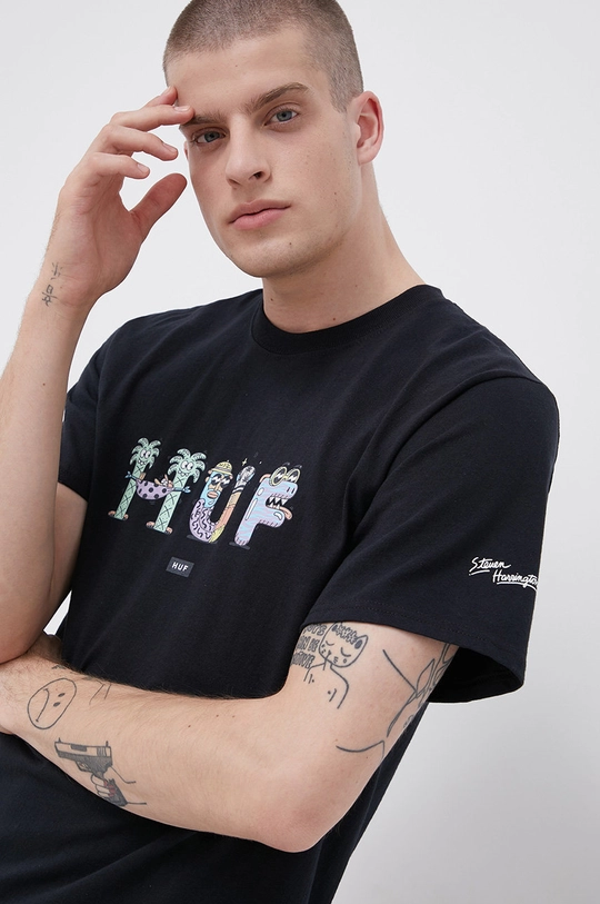 czarny HUF T-shirt bawełniany Męski