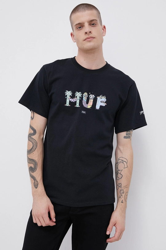 czarny HUF T-shirt bawełniany