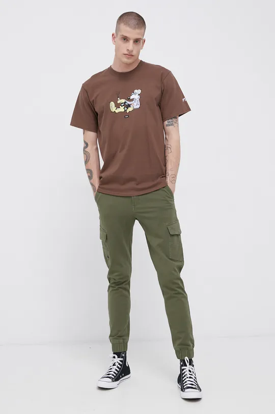 HUF T-shirt bawełniany brązowy