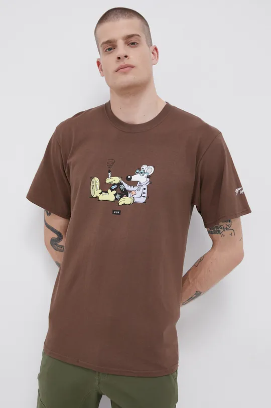 brązowy HUF T-shirt bawełniany