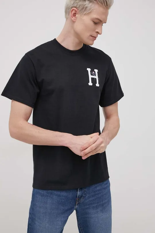 чёрный Хлопковая футболка HUF Мужской