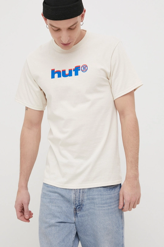 HUF T-shirt bawełniany beżowy