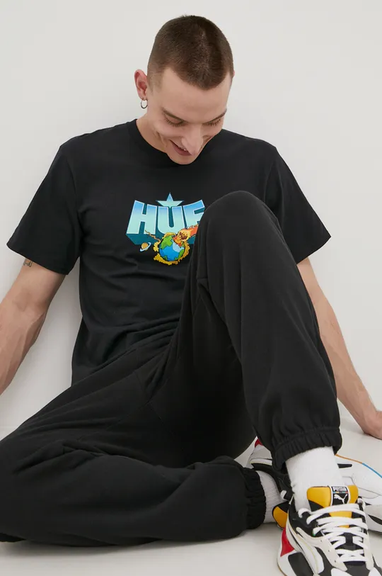czarny HUF T-shirt bawełniany Męski