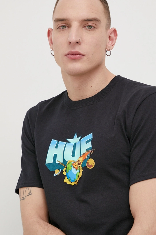 czarny HUF T-shirt bawełniany