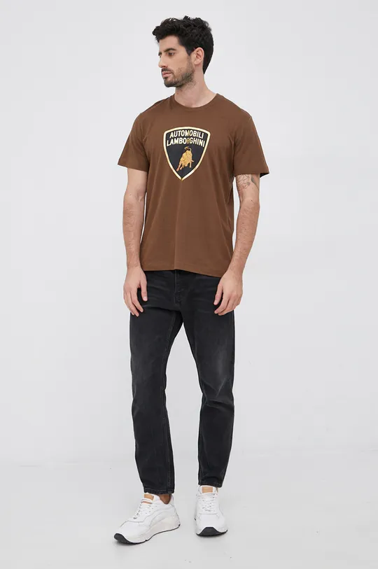 Lamborghini T-shirt bawełniany brązowy