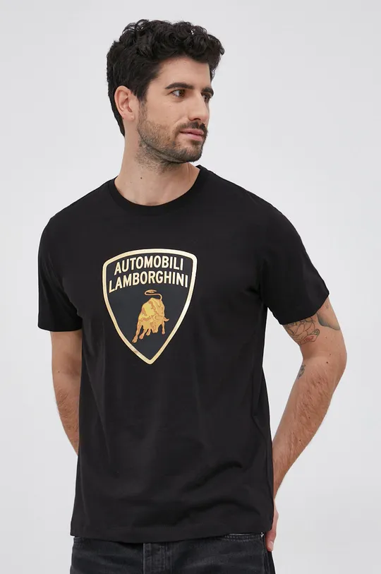 czarny Lamborghini T-shirt bawełniany Męski