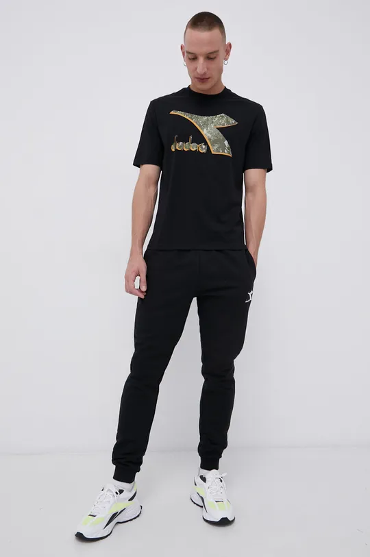 Βαμβακερό μπλουζάκι Diadora μαύρο