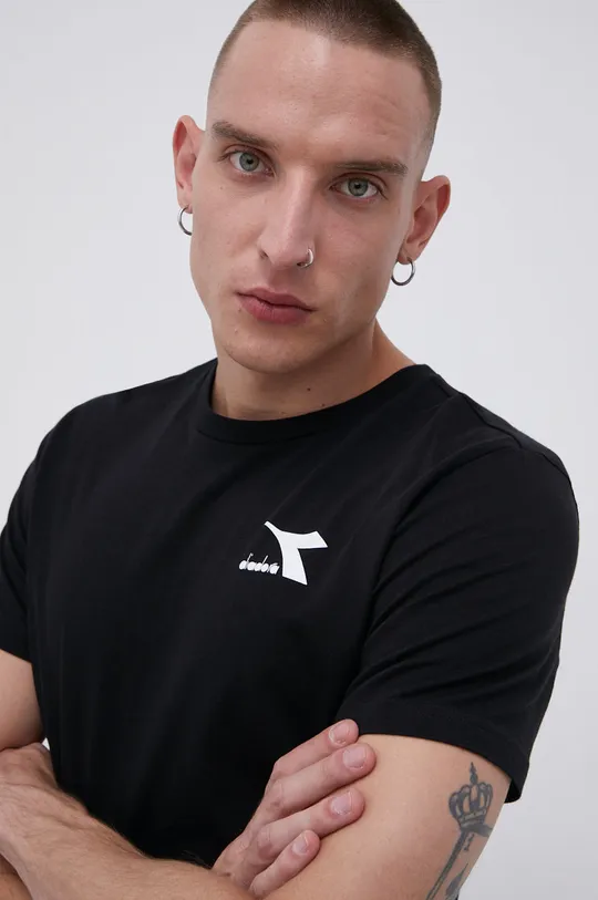 czarny Diadora T-shirt bawełniany Męski