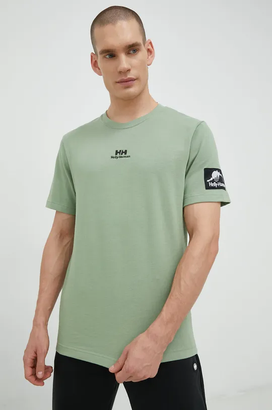 Βαμβακερό μπλουζάκι Helly Hansen YU PATCH T-SHIRT πράσινο
