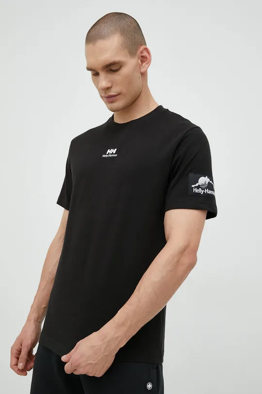 μαύρο Βαμβακερό μπλουζάκι Helly Hansen YU PATCH T-SHIRT Ανδρικά