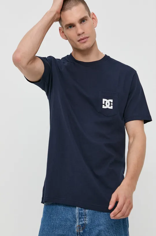 granatowy DC T-shirt bawełniany Męski