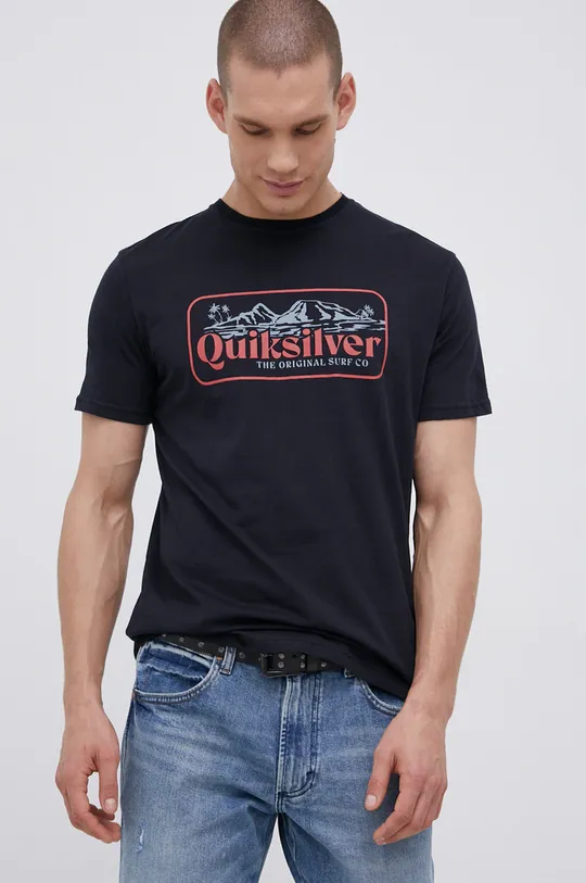 чёрный Хлопковая футболка Quiksilver Мужской