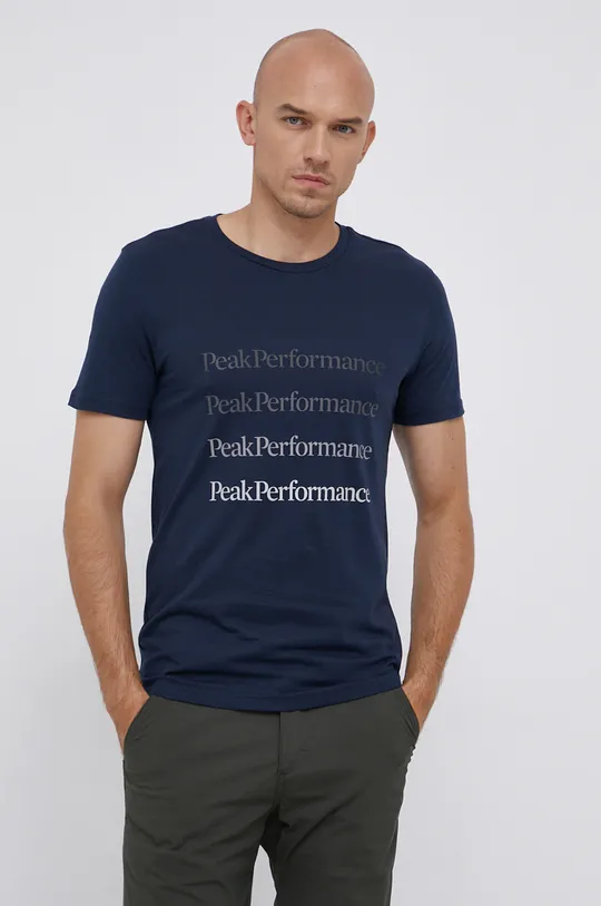 tmavomodrá Bavlnené tričko Peak Performance Pánsky