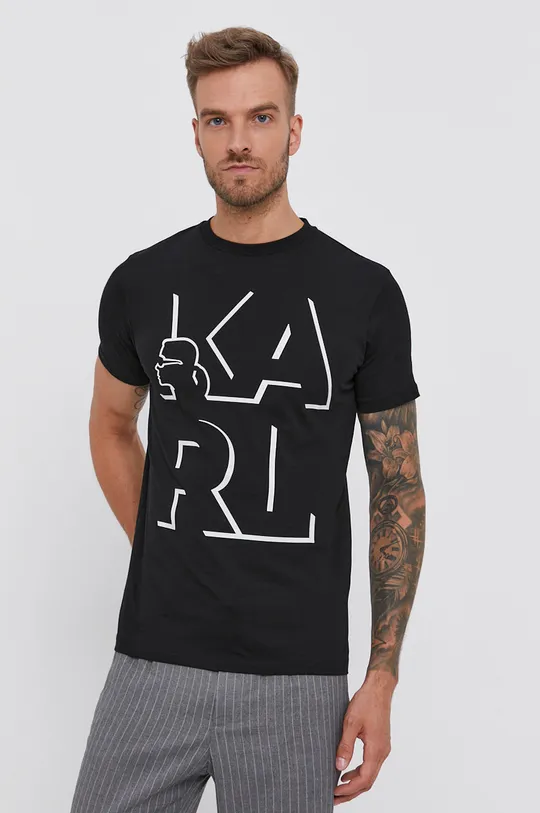 czarny Karl Lagerfeld T-shirt bawełniany 512224.755100 Męski