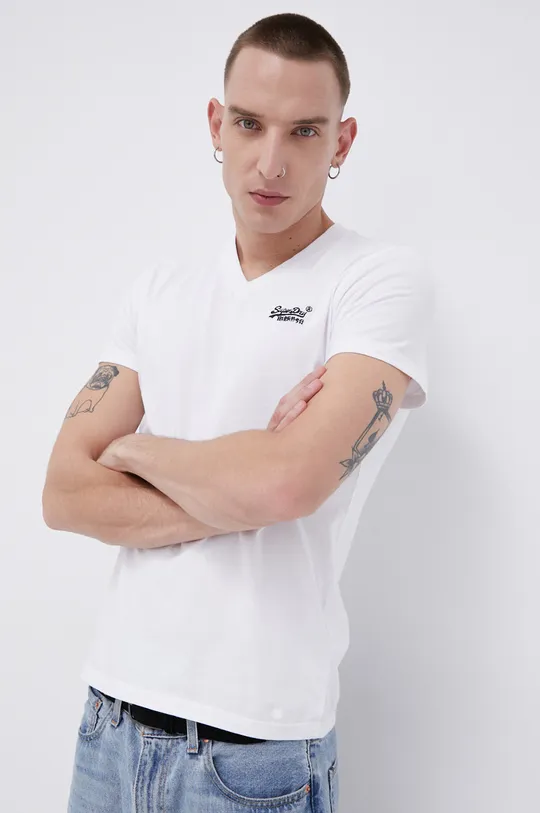 bela Bombažen t-shirt Superdry Moški