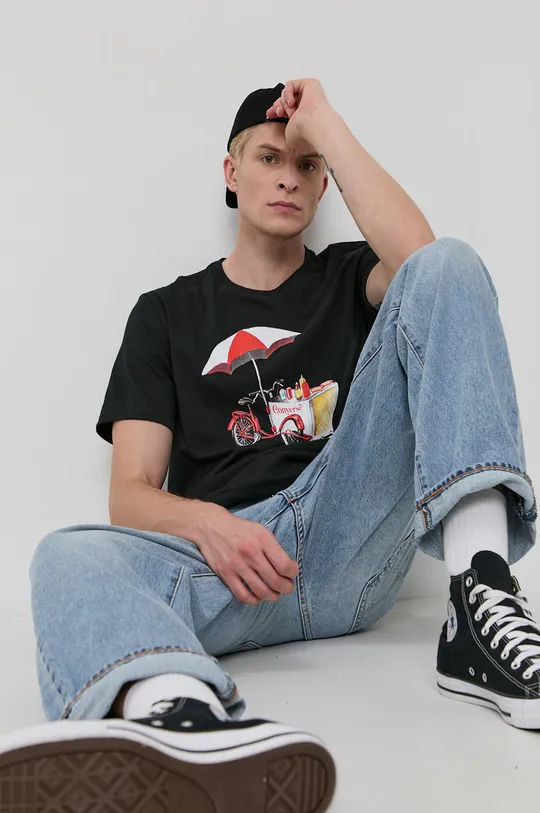 czarny Converse T-shirt bawełniany Męski