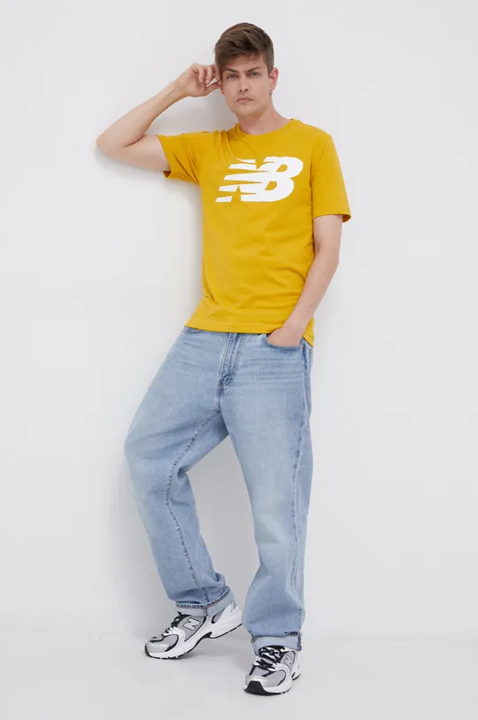 New Balance T-shirt bawełniany MT03919VGL żółty