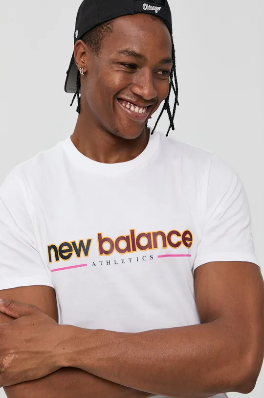 biały New Balance T-shirt bawełniany MT13500WT