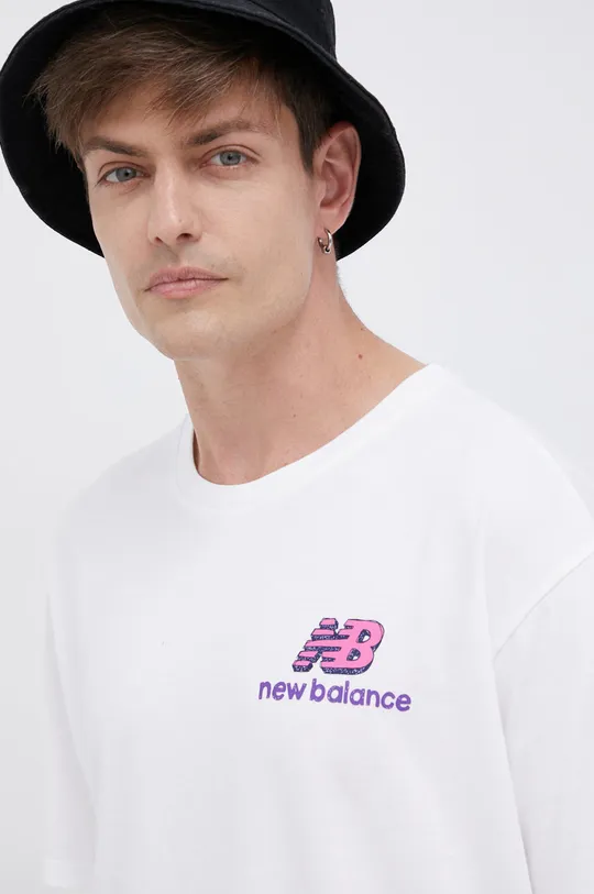 biały New Balance T-shirt bawełniany MT13566WT