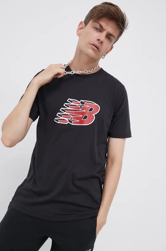 czarny New Balance T-shirt MT13904BK Męski
