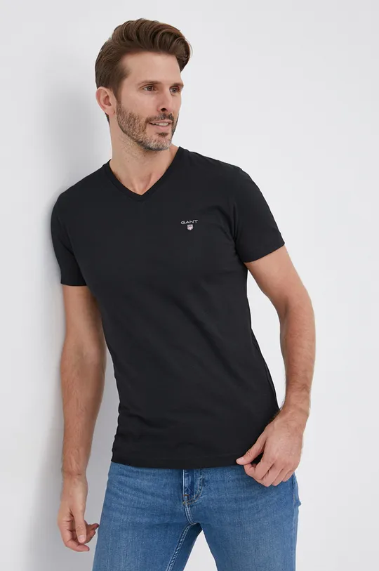 czarny Gant T-shirt bawełniany 234104 Męski