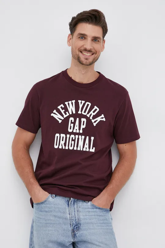 bordowy GAP T-shirt bawełniany