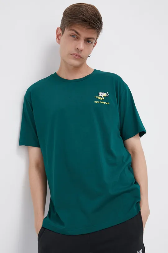 zielony New Balance T-shirt bawełniany MT13573NWG Męski