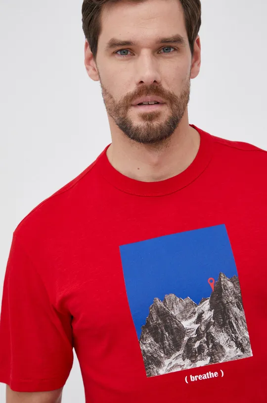 czerwony United Colors of Benetton - T-shirt bawełniany