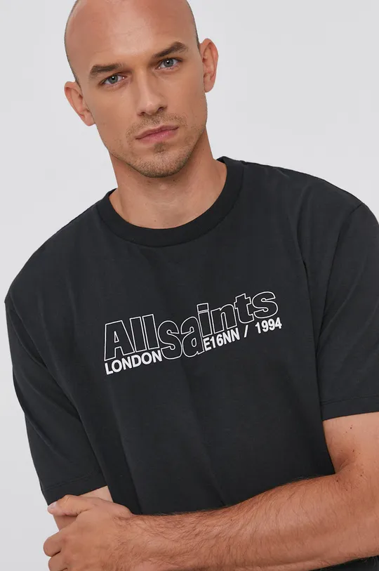 czarny AllSaints T-shirt bawełniany HOLLOWPOINT SS CREW Męski