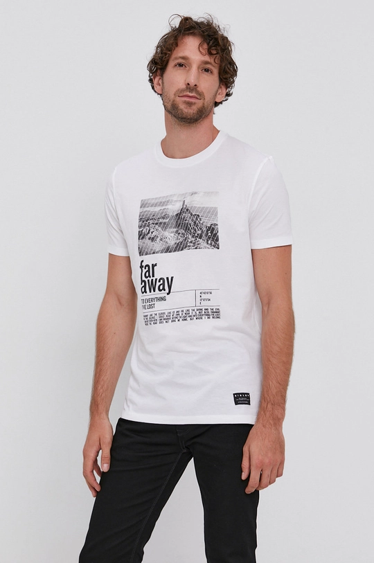 biały Sisley T-shirt bawełniany Męski