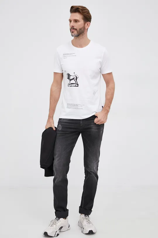biały Sisley T-shirt bawełniany Męski