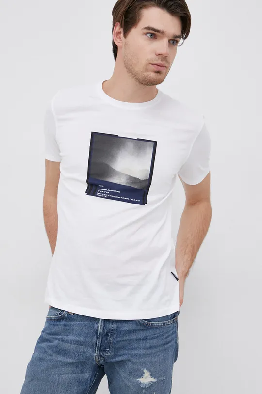biały Sisley T-shirt bawełniany