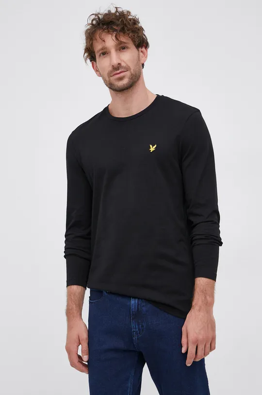 čierna Lyle & Scott - Bavlnené tričko s dlhým rukávom Pánsky