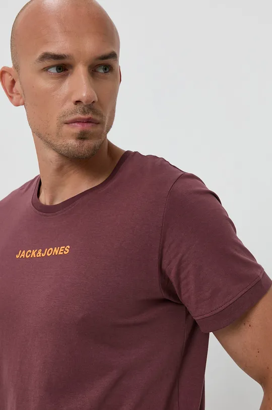 bordowy Jack & Jones T-shirt bawełniany