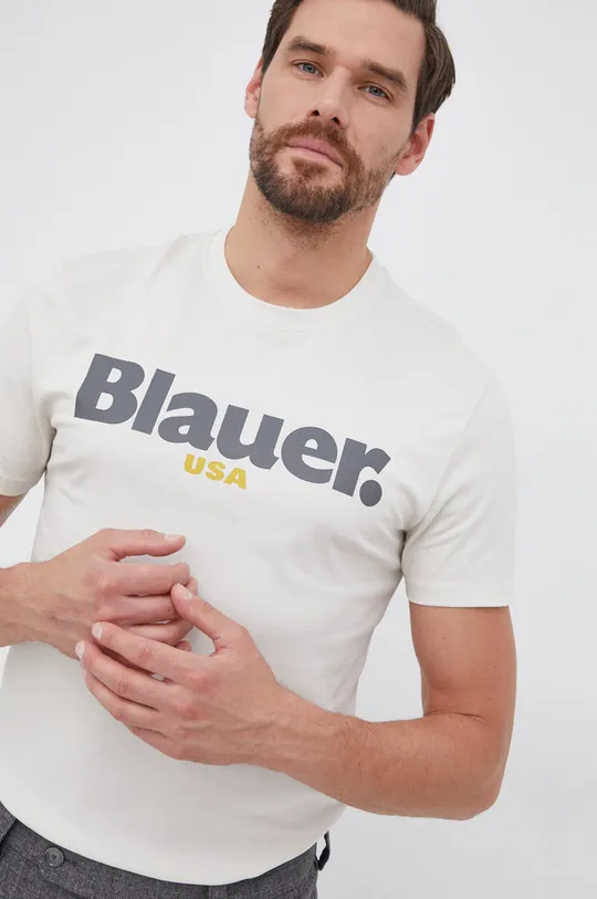 beżowy Blauer - T-shirt bawełniany Męski