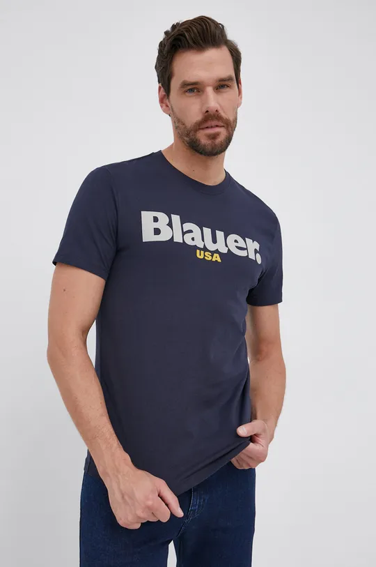 σκούρο μπλε Blauer - Βαμβακερό μπλουζάκι Ανδρικά