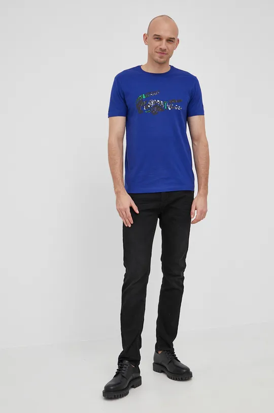 Bombažen t-shirt Lacoste modra