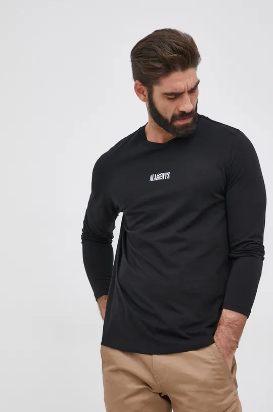 czarny AllSaints T-shirt bawełniany OPPOSITION LS CREW