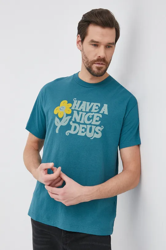 τιρκουάζ Βαμβακερό μπλουζάκι Deus Ex Machina Ανδρικά