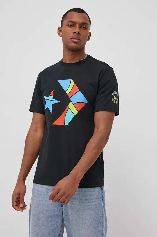 μαύρο Βαμβακερό μπλουζάκι Converse Ανδρικά