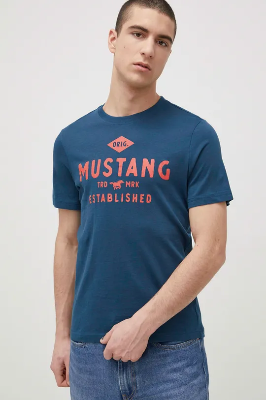 тёмно-синий Хлопковая футболка Mustang Мужской