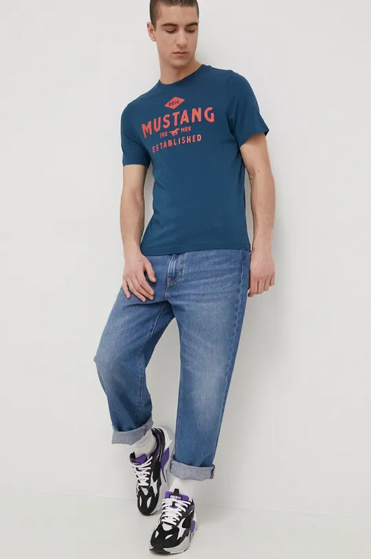 Бавовняна футболка Mustang темно-синій