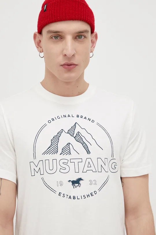 beżowy Mustang T-shirt bawełniany